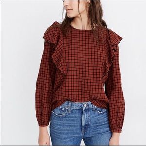 Madewell Ruffle-Front Top in Plaid | M